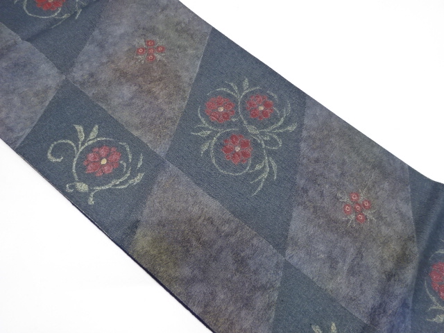 斜め市松に花模様織り出し袋帯